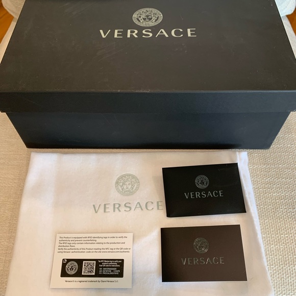 Black Leather Versace Pumps with Gold Medusa Studs - Picture 2 of 4